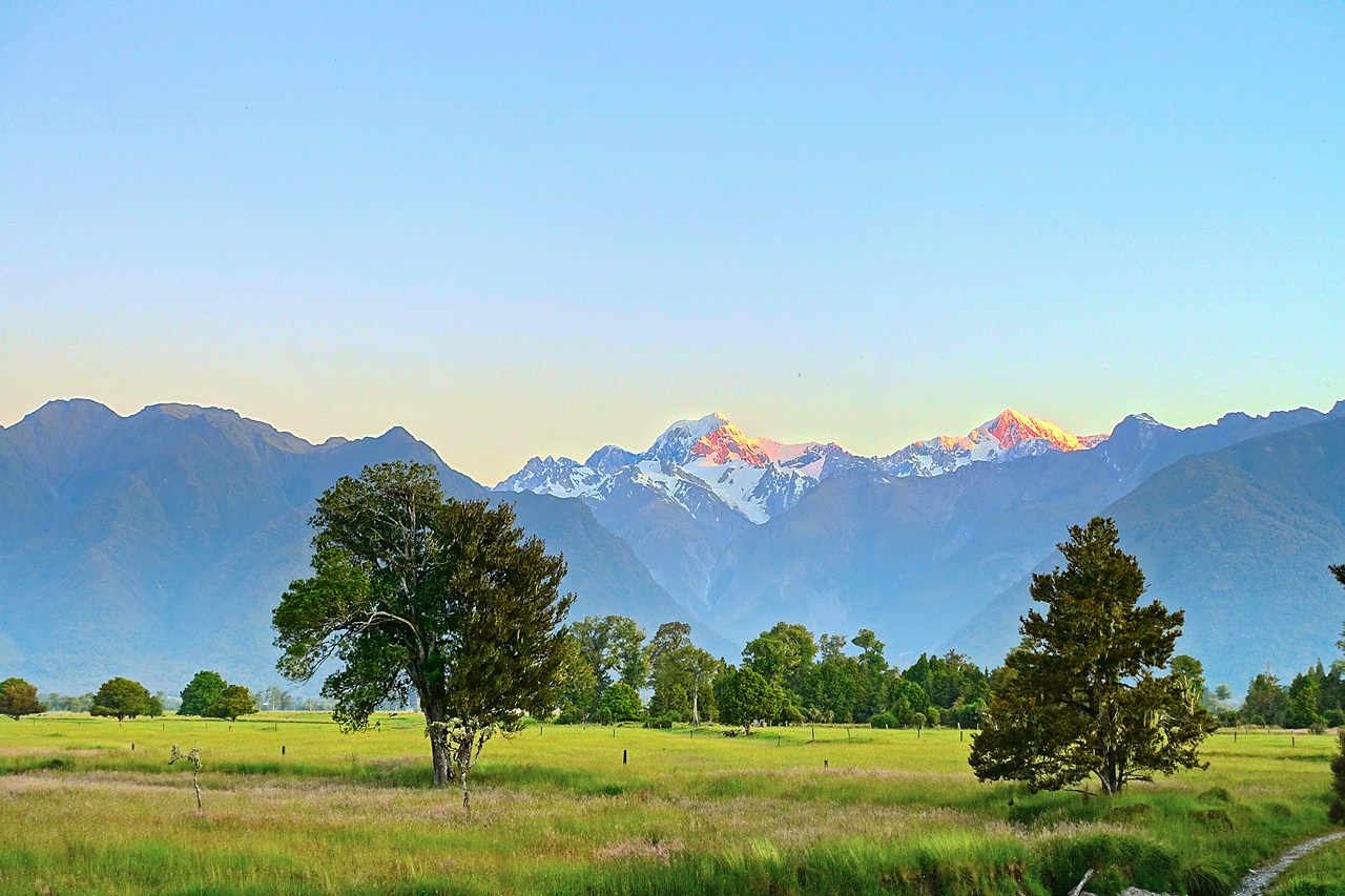 Mt. Tasman and Mt. Cook 'lit' up in the sunset