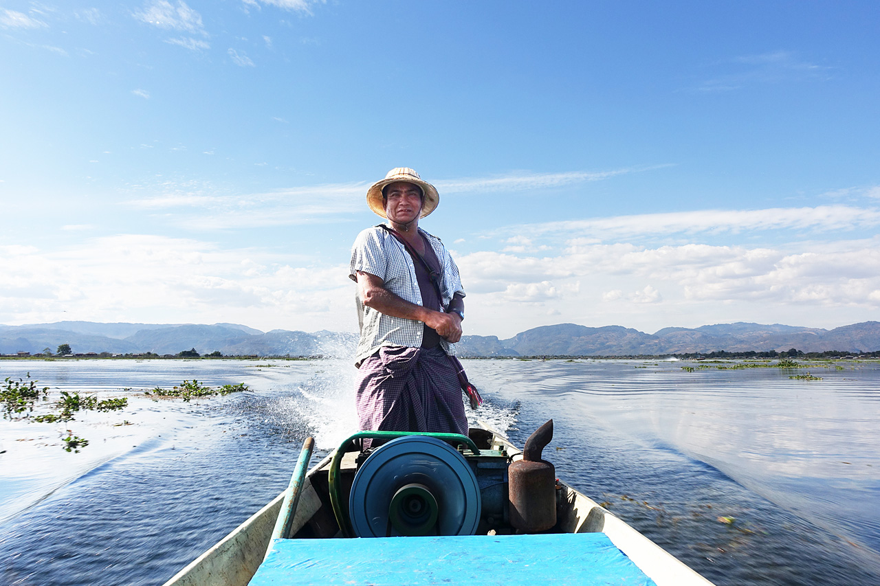Boat ride across Inle Lake after the trek