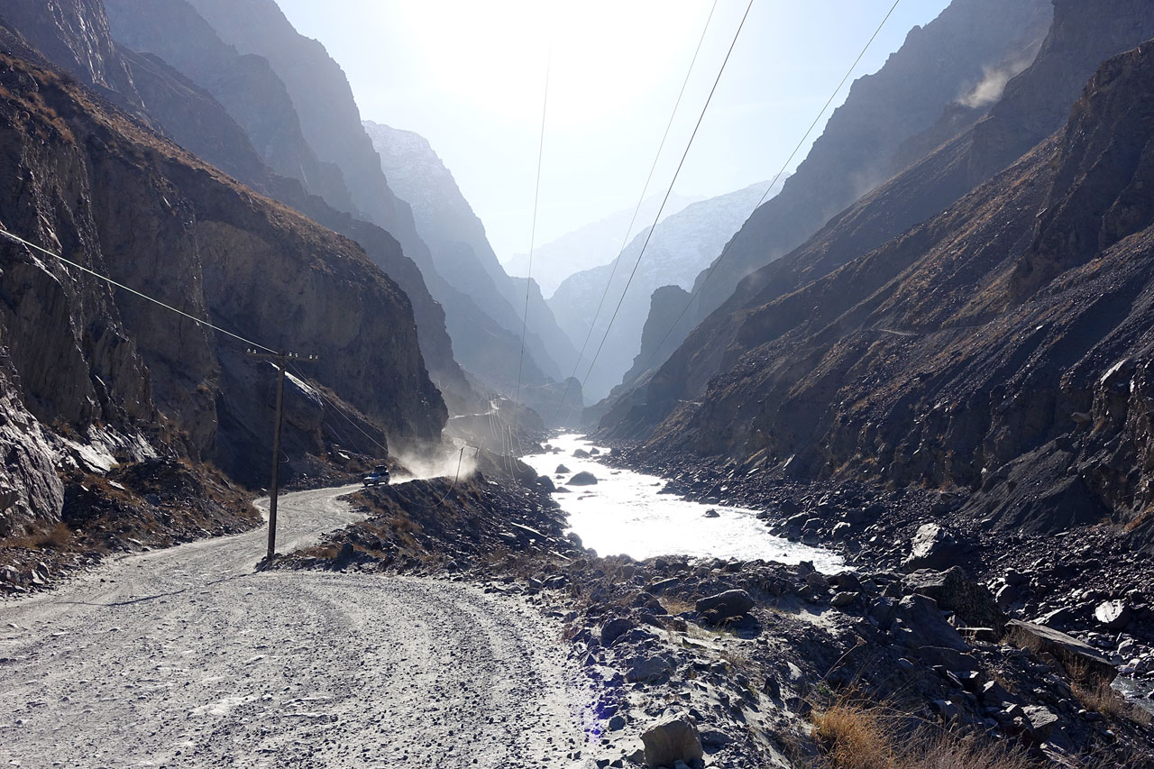 The Panj river forms the border between Tajikistan (left) and Afghanistan (right)