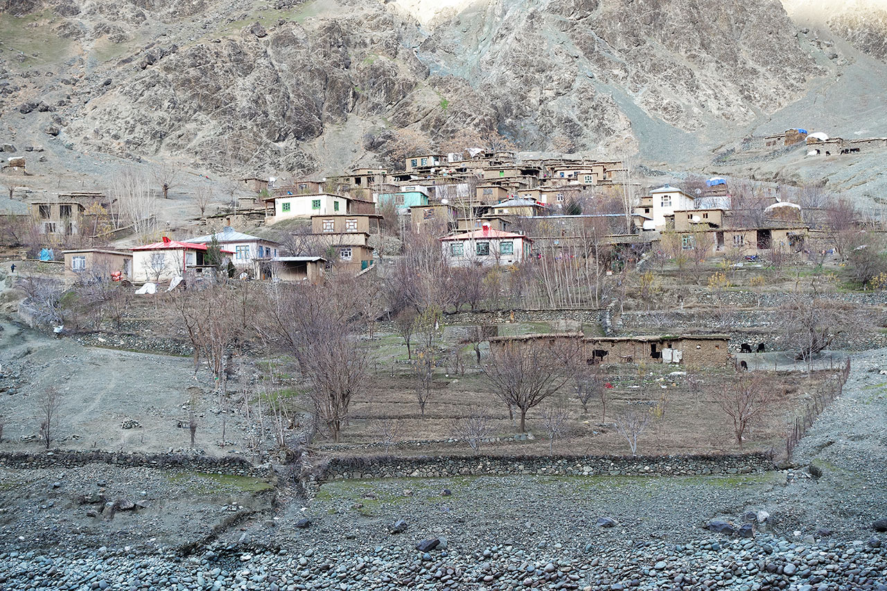 An Afghan village seen from the Tajik side of the Panj river