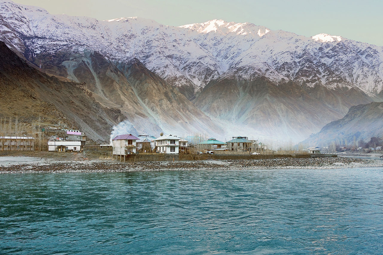 An Afghan village seen from the Tajik side of the Panj river