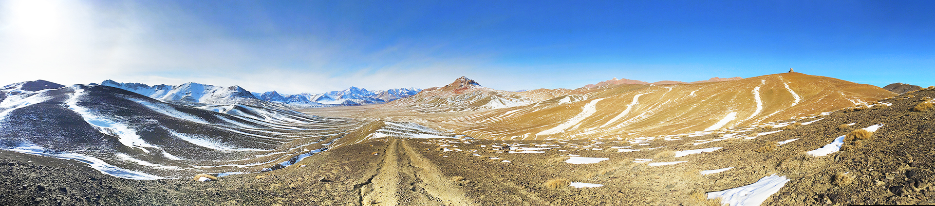 20 km stretch of no man's land between the Kyrgyz and Tajik border checkpoints